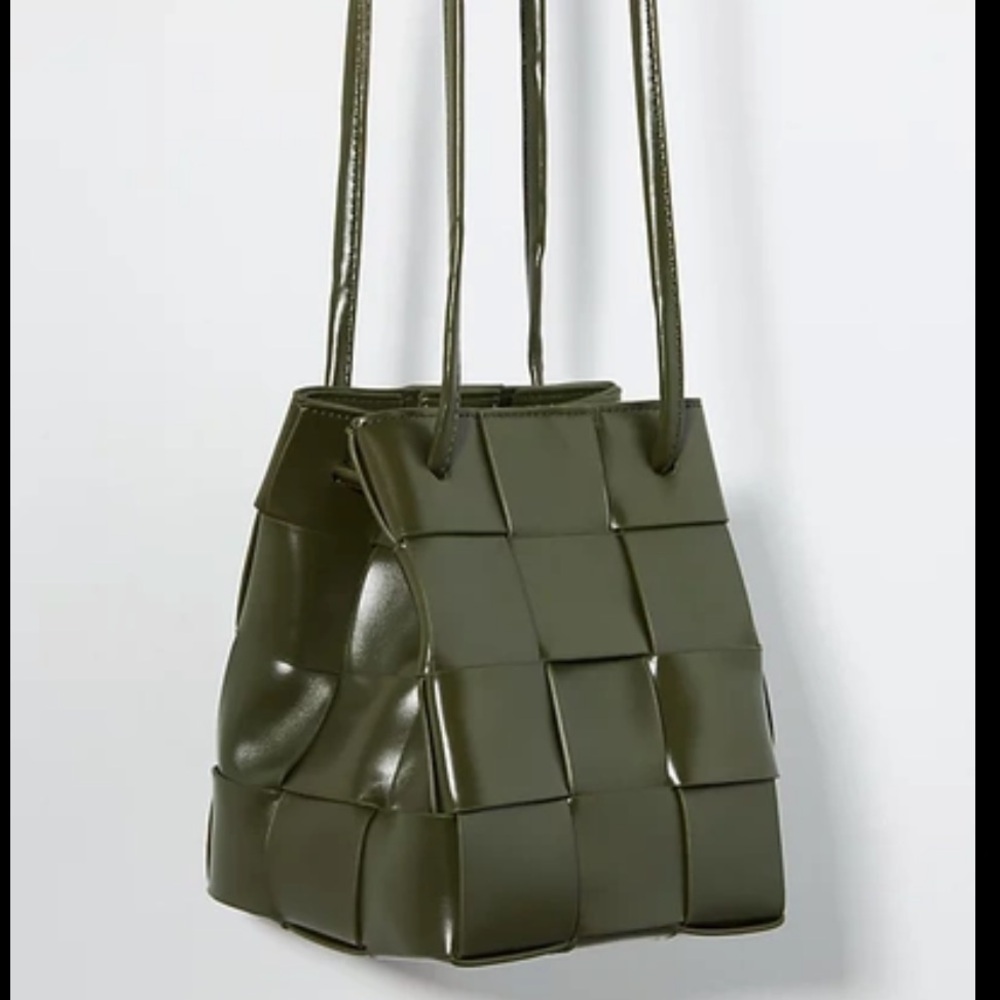 Anthropologie Dark Green Faux Leather Bucket Bag